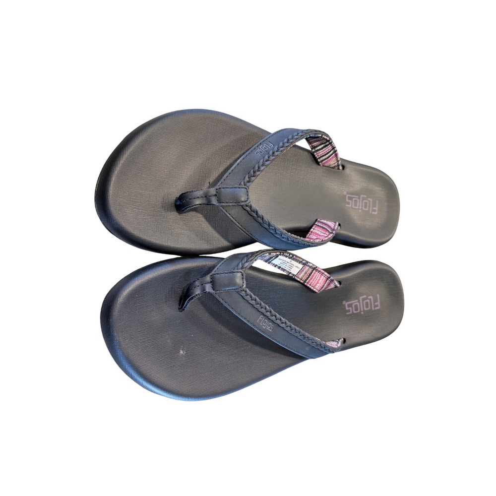 Flojos Womens 10 Black Braided Thong Flip Flop Sandals Woven Lining Summer